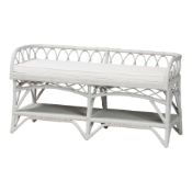 bali & pari Leryn Natural Rattan Bench with Shelf, White